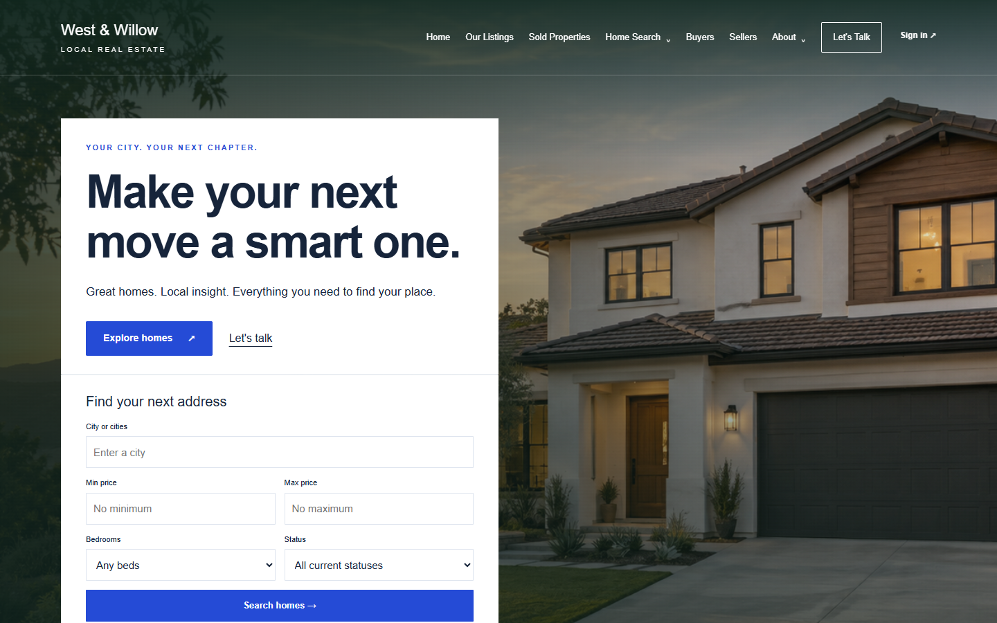 Metropolitan real estate theme with the home image continuing behind the navigation