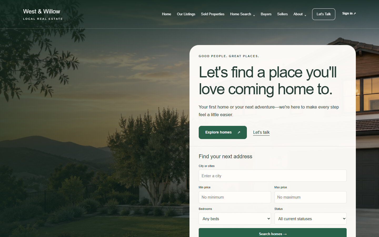 Neighborhood real estate theme with the home image continuing behind the navigation