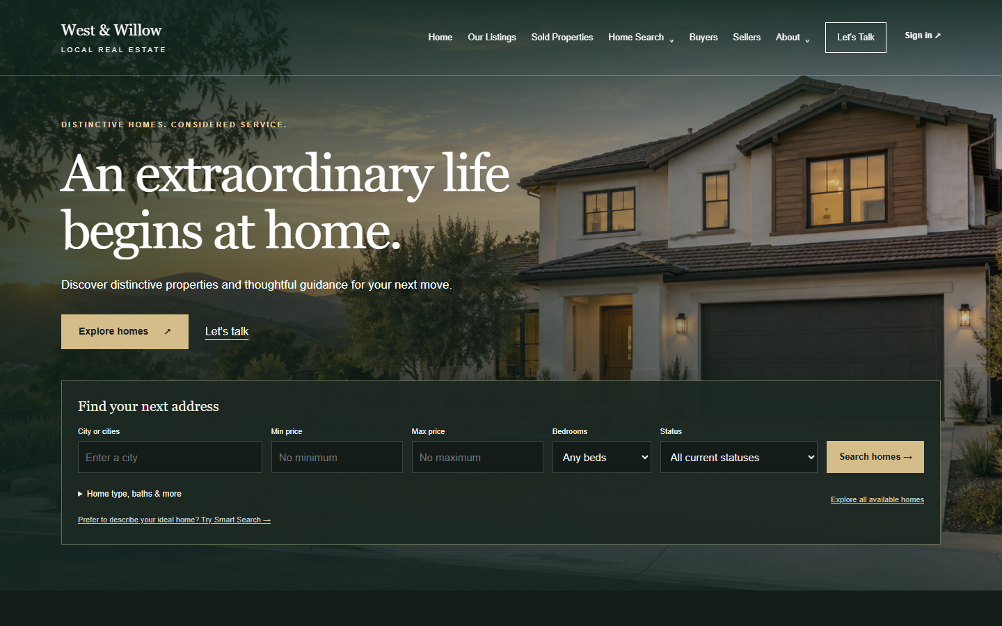 Signature real estate theme with the home image continuing behind the navigation