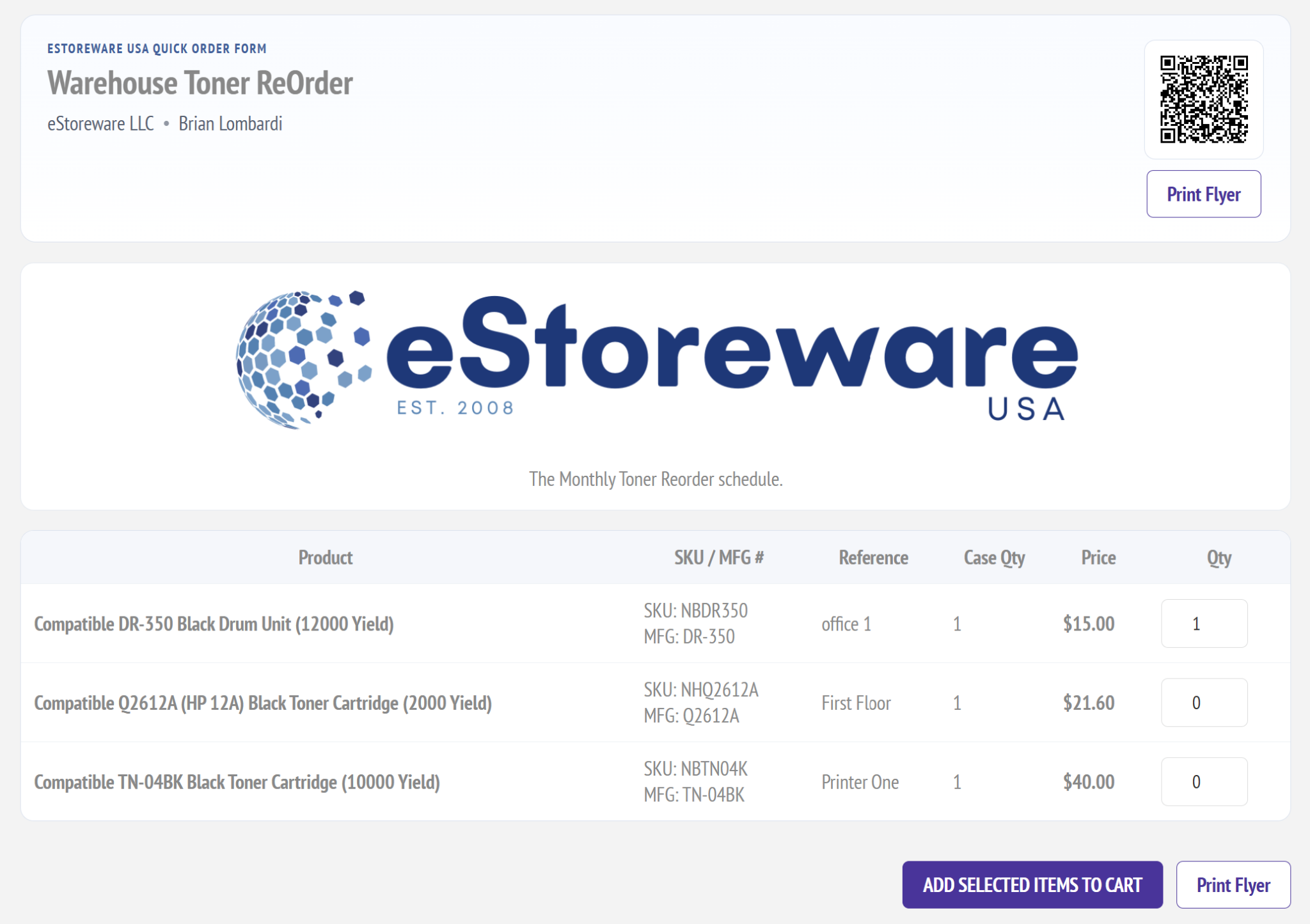 Public quick order form using branded header image